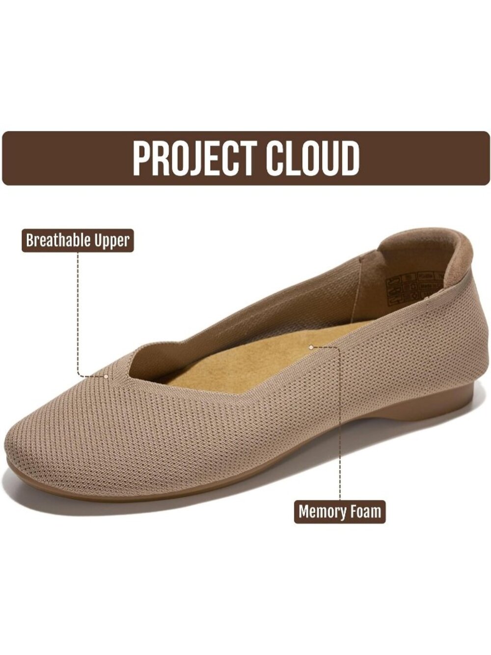 Women's Nude Knit Memory Foam Insole Lightweight Comfortable Ballet Flats - Picture 2 of 6